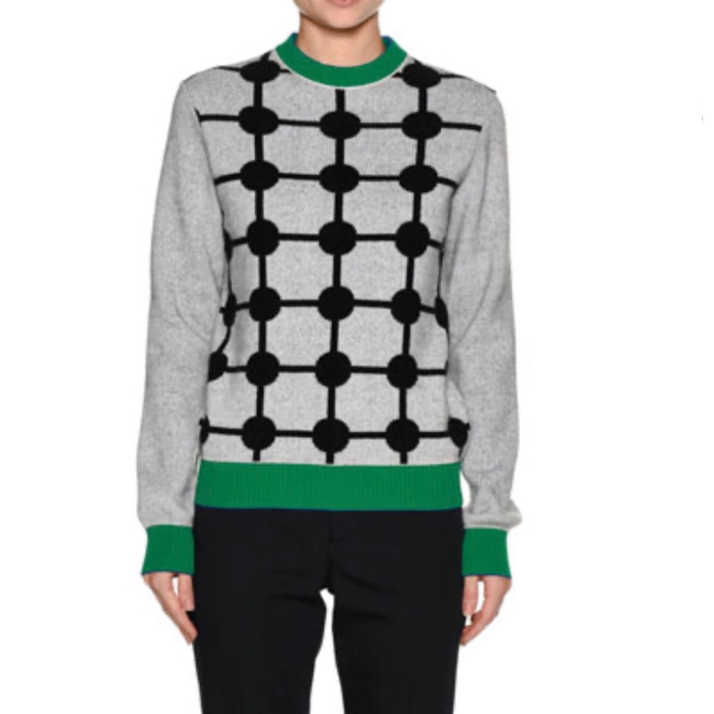 YAL New York Dot-Print Wool-Cashmere Sweater with Contrast Trim, Gray